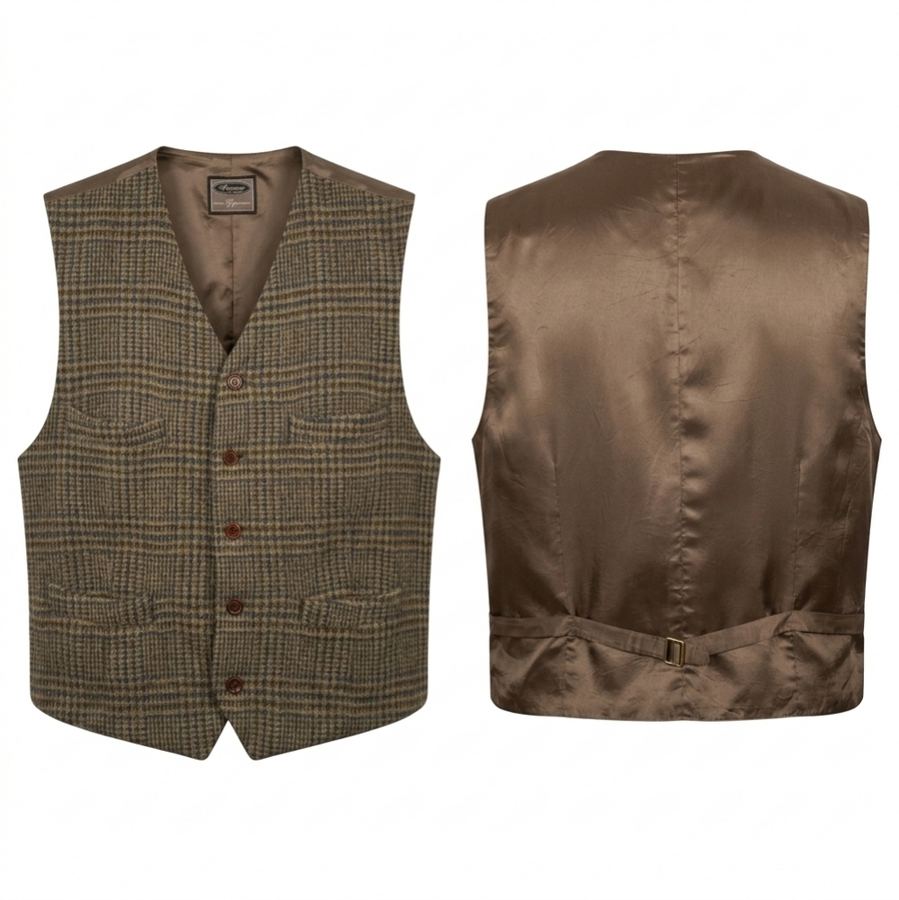 Vintage Gap Premium Wool Mohair Plaid Tailored Vest Brown Blue Check Gilet Large